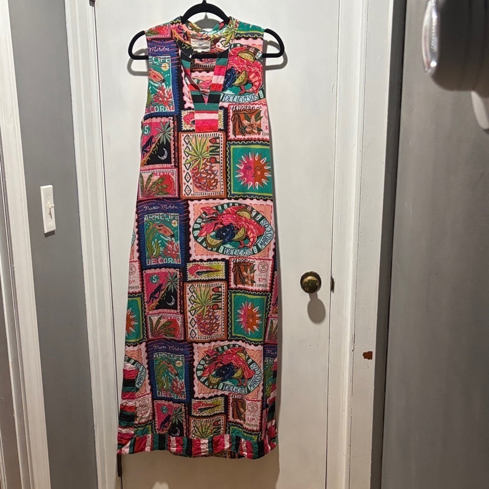 PRINTFRESH colorful coast ocean view maxi tunic dress